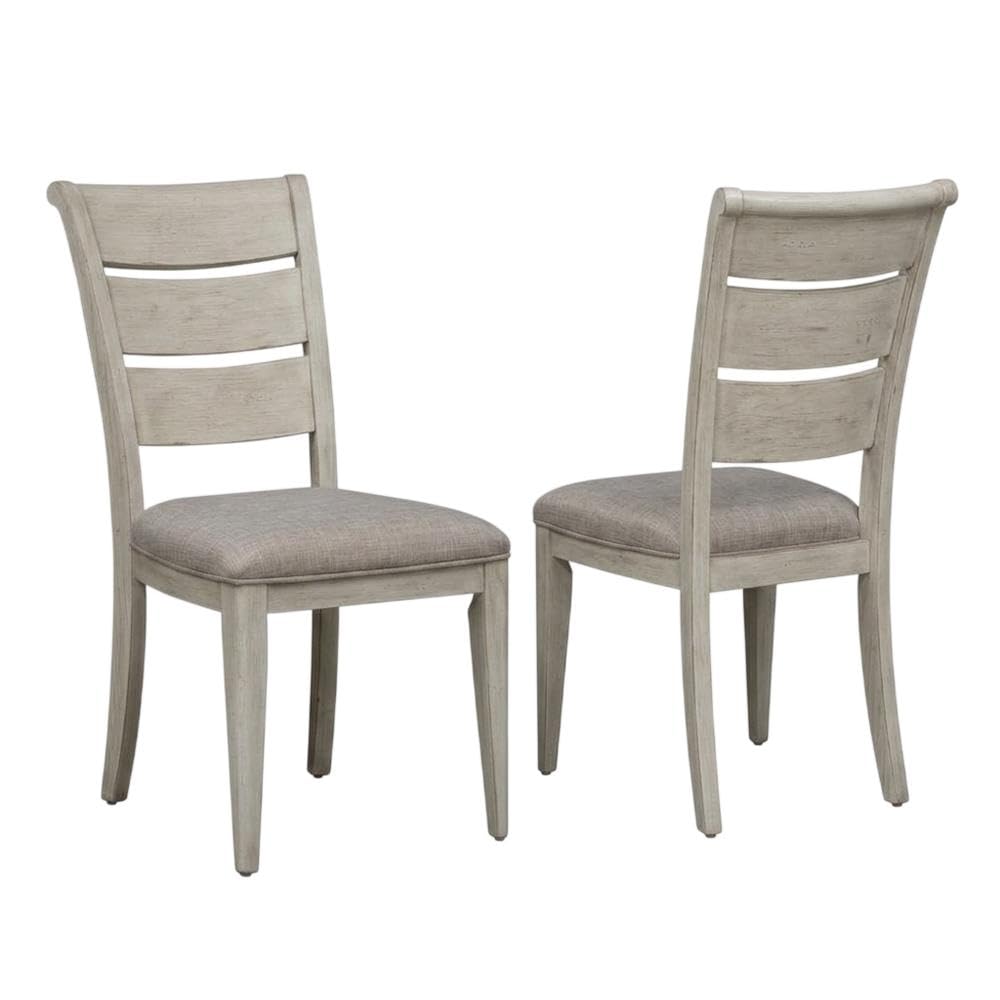 Linen-Upholstered Ladder Back Side Chairs Set of by Starlight Canyon Home – Solid + Manufactured Wood, White, Pack of 2