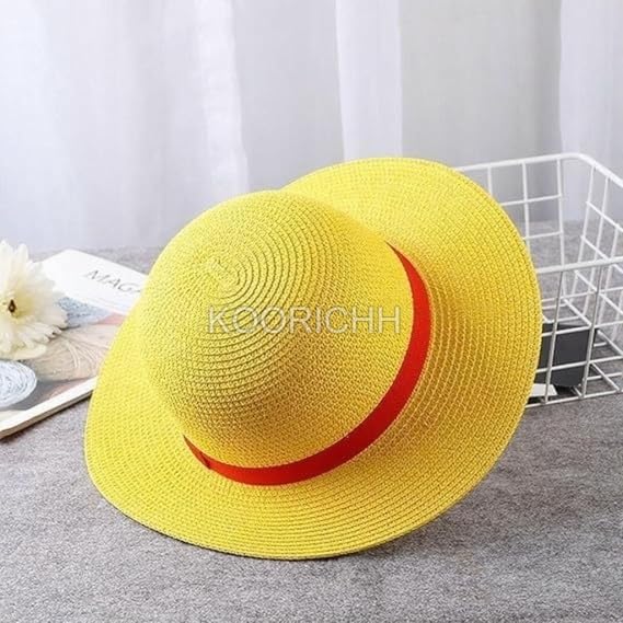 Image of One Piece Luffy Straw Hat Replica | Monkey D. Luffy Anime Cosplay Hat | Premium Yellow Pirate Cap with Red Band | Anime Collectible Accessory for Fans, Costume Party & Gift