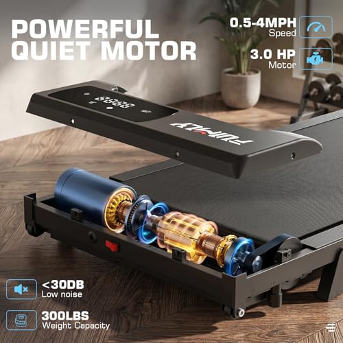 Image of Under Desk Walking Pad for Home Office - 2.5 HP Portable Treadmill With 300 lb Capacity, Compact Jogging Running Machine, Remote Control and LED Display