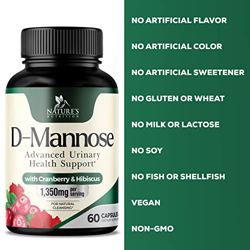 D-Mannose With Cranberry Extract 1350 Mg Complex - Fast-Acting Urinary Tract Health Support, Natural Non-Gmo & Vegan Capsules, Flush Impurities, Extra Strength Dmannose For Women & Men - 60 Capsules #TOP2
