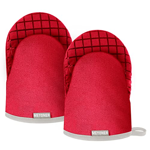 Mini Oven Mitts, Kitchen Mitts Cooking Kitchen Mitts, 500 Degree Heat Resistant Baking Gloves For Cooking Baking Bbq With Hanging Loop 1 Pair-Red #TOP21