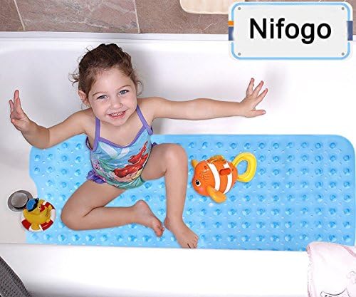 Bath Mats Non Slip, Nifogo Shower Mats, Extra Long Bathtub Mat, Non-slip Pebbled Bathtub Mats with Suction Cup for Bathroom, 100 x 40cm (Blue)