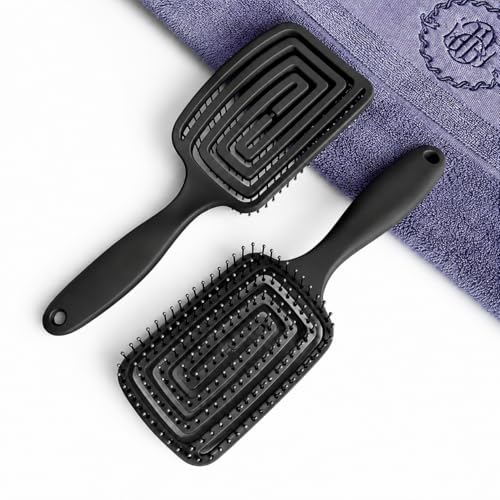 Image of Curved Vented Hair Brush for Fast Blow Drying, Professional Detangling Styling Brush for Wet & Dry Curly, Thick, Straight Hair for Women & Men (black)