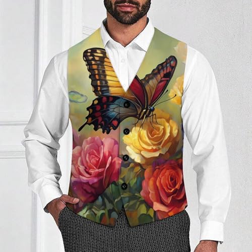 Butterfly Rose Men's Suit Vests Business Formal Dress Vest V-Neck Waistcoat for Wedding Casual2