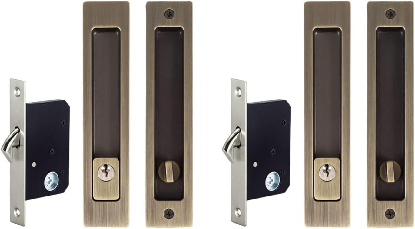 Herrajes for puertas corredizas de patio Cerradura for puerta corrediza de granero Juego de manijas for puertas corredizas de patio con llave Manija empotrada invisible Bolsillo con pestillo for muebl