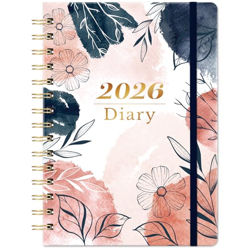 2026 Diary - 2026 Diary A5 Week to View from January to December 2026, DIARY 2026 with Hard and Waterproof Cover, Monthly Tabs, Elastic strap, Back Pocket