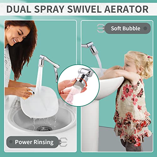 Image of CECEFIN 1080Rotating Faucet Extender Double Extension - Swivel Long Arm Robotic Faucet Aerator for Bathroom Kitchen Sink, Universal Spout Spray Attachment 2-Mode Outlet Face /Hair /Toddlers Hands Wash