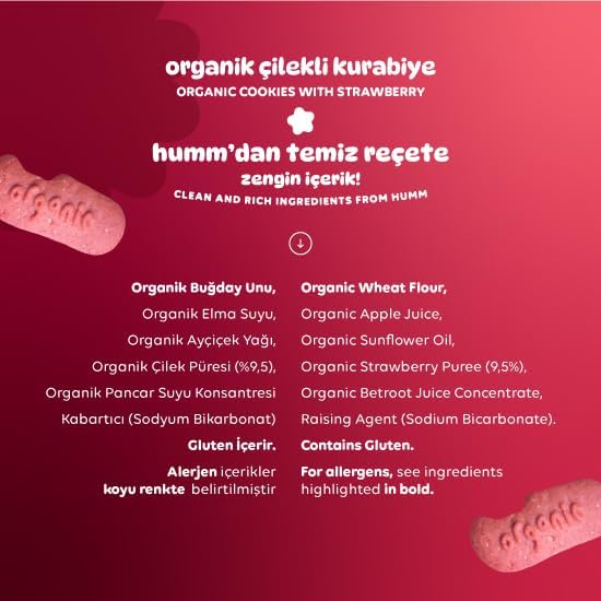 Humm Organic Organik Vegan Çilekli Kurabiye - 55g - Görsel 5