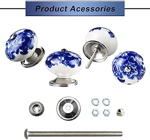 NC Set of 20 Handmade Ceramic Door Knobs for Cupboards, Cabinet Knobs Blue on White, Drawer Knobs & Handles, Wardrobe Door Handles Comes with Screw Cap, Extra Screws, Bolts