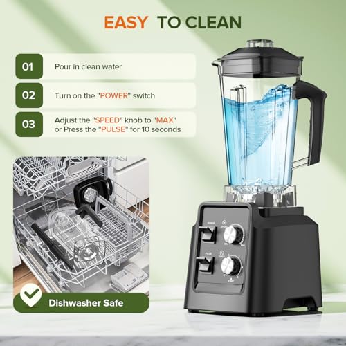 Image of Blender, 1800W Blender for Smoothies - 6-Blade Professional Smoothie Blenders for Kitchen, Crushes Ice, Self-Cleaning, 68oz Jars Dishwasher Safe, for Baby Food, Nut Butter