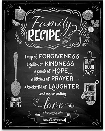 Family Recipe - Forgiveness Laughter Love - 11x14 Unframed Typography Art Print - Great Kitchen Decor Under 15 Printed on Photo Paper