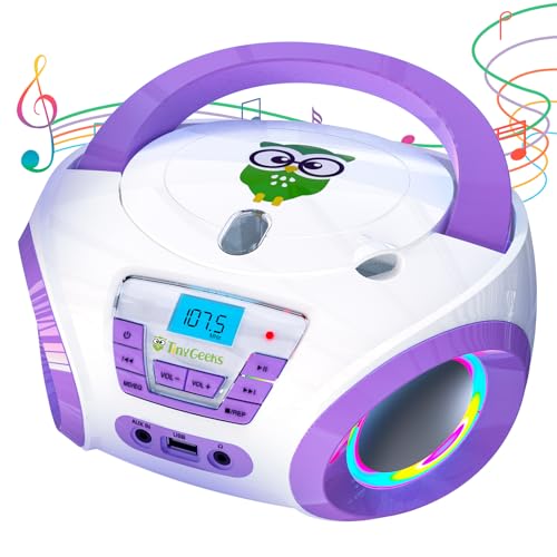 Tinygeeks Tunes Lecteur CD Enfant - Nouveauté - Radio FM - Piles incluses - Radio Mignon avec Haut-parleurs - Le Cadeau Parfait pour Les Tout-Petits - Violet