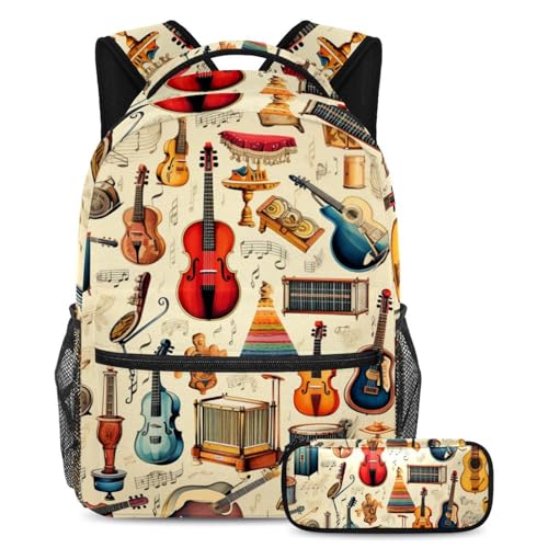 Cartables guitare rétro grande capacité et trousse scolaire ergonomique