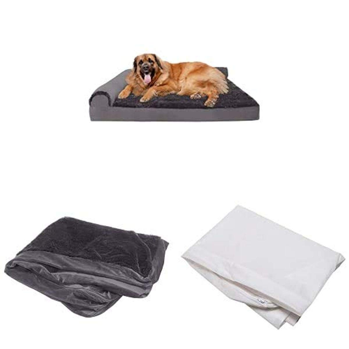 Furhaven Pet Bundle Jumbo Plus Platinum Gray Deluxe Orthopedic Plush