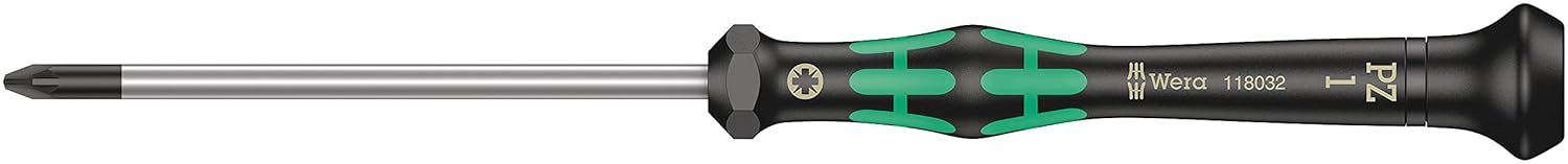 Wera 05118032001 Kraftform Micro 2055 PZ Pozidriv Electronics Precision Screwdriver, PZ 1 Head, 80mm Blade Length