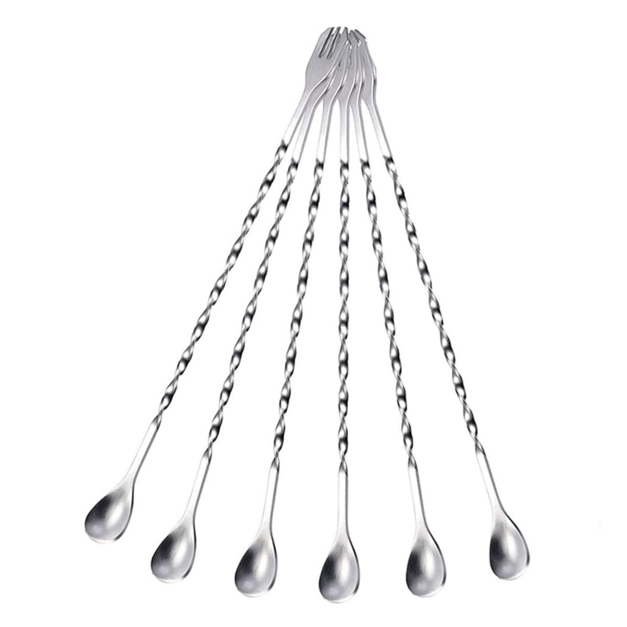 STOBAZA Stainless Steel Mixing Spoons 6pcs Silverware Spoons for Cooking Drink Stirring