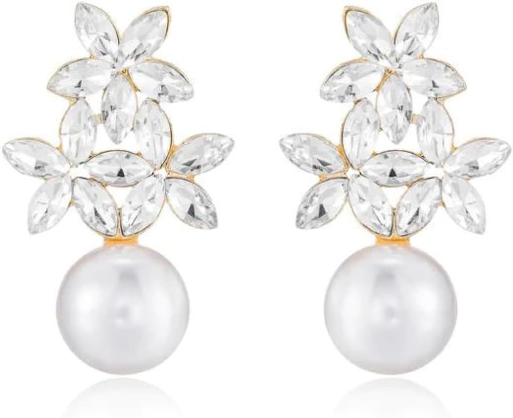 Ettika Pearl Earrings. Stud Earrings For Women. 18k Gold Plated, Jewelry. Best Day Crystal And Pearl Earrings, Birthday Gifts For Women