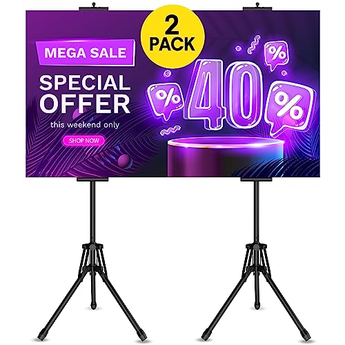 EBLIKI Poster Stands for Display - Floor Poster Board Holder Poster Display Stand Retractable Banner Stand Outdoor Sign Holder, Double-Side Tripod Height up to 80"(2pack) by EBLIKI - Used condition - US$43.96