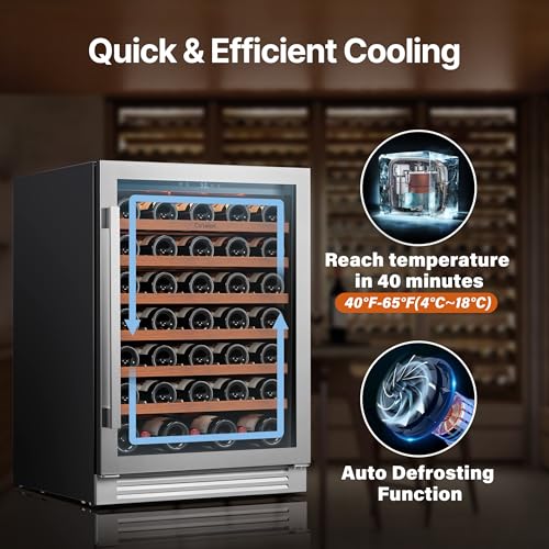 Image of Ca'Lefort 24 Inch Wine Fridge, 61-Bottle Built-In Wine Cooler | 40-65F Control, Adjustable Shelves, Glass Door & 3-Color LED, Automatic Defrost, Under Counter or Freestanding for Home Bar