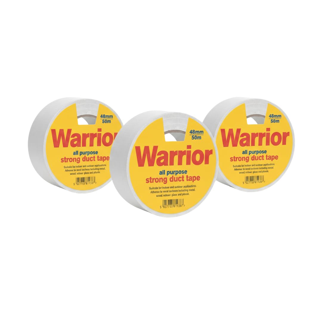Buildware 3x Heavy Duty Duct Tape 48mm x 50m – Reinforced Waterproof Gaffer Tape for Repairs, Sealing Binding Strapping & Moving Boxes – Strong Adhesive for Indoor & Outdoor Use (white)