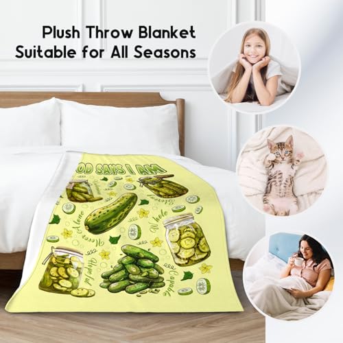 Pickle Blanket, Cozy Soft Throw Gifts for Boys Girls, 40x50 Inch Cute Flannel Blanket for Pickle Lovers, God Says I Am Throw Blankets for Couch Sofa