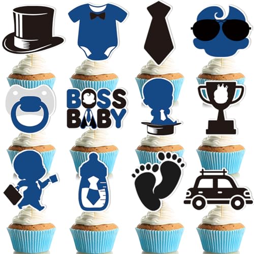 24pcs Baby Boy Cake Topper Baby Shower Cake Decorations Boss Party Decorations Boys Gender Reveal...