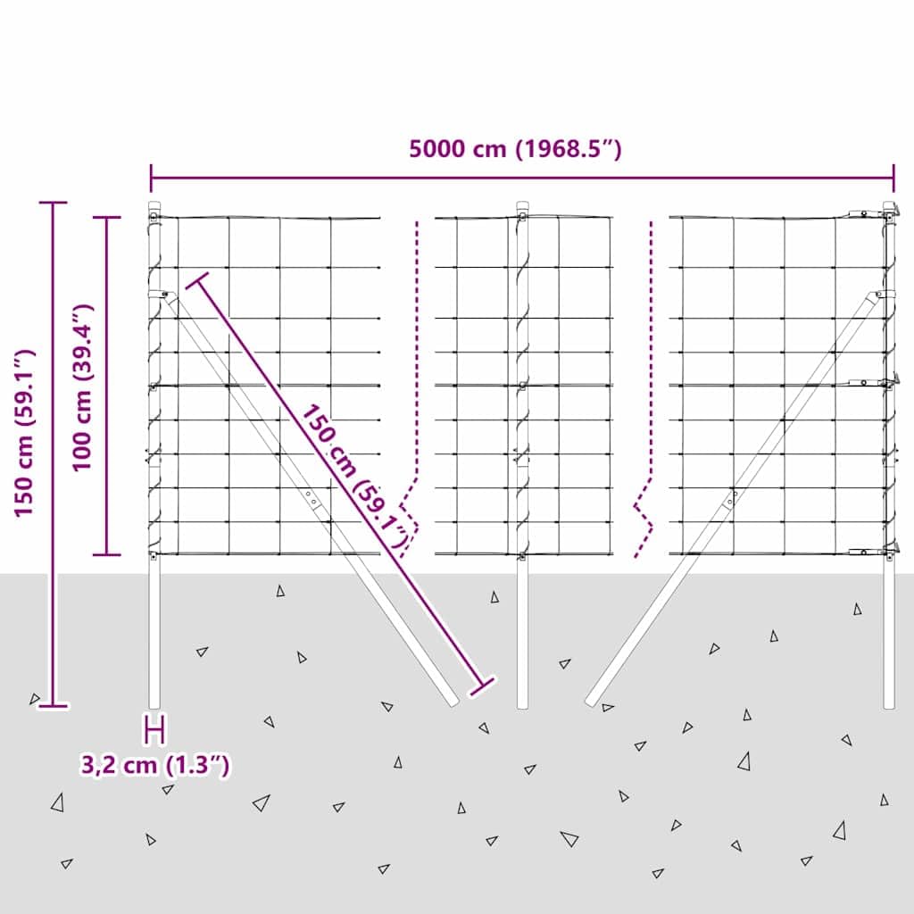 Geschweißter Drahtzaun Zaunfeld 50 x 1 m aus verzinktem Stahl mit 22 Pfosten, Winkelpfosten, Spanner, Kunststoffkappen für Garten, Terrasse, Grundstück und Sichtschutzbegrenzung