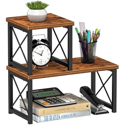Honiter Desk Shelf, 15.7" Desktop Shelf Organizer, Freestanding Small Desktop Bookshelf, 2 Tier Independent Stackable Desk Display Rack, Desk Organizer Shelf for Office, Dorm, Home Cover