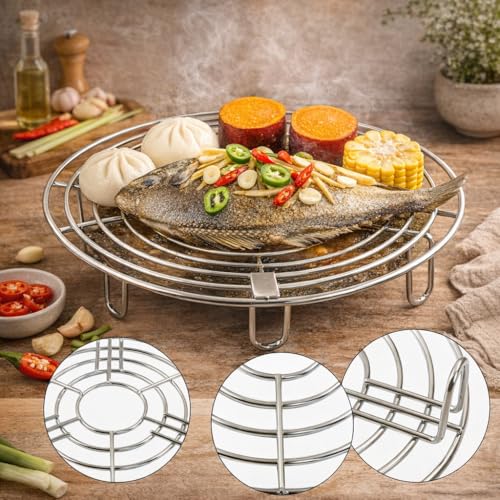 Edelstahl Einlegerost Dampfrost,Grillrost Mikrowelle Rund Kuchengitter Robuster Einlegerost für Kochtöpfe, Vielseitiges Abkühlgitter, Stabiler Rundrost zum Dämpfen, Kühlen Backen(20 × 3CM)