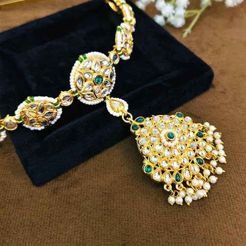 UrbanLuk Ethnic Kundan Hairband Green - Image 7