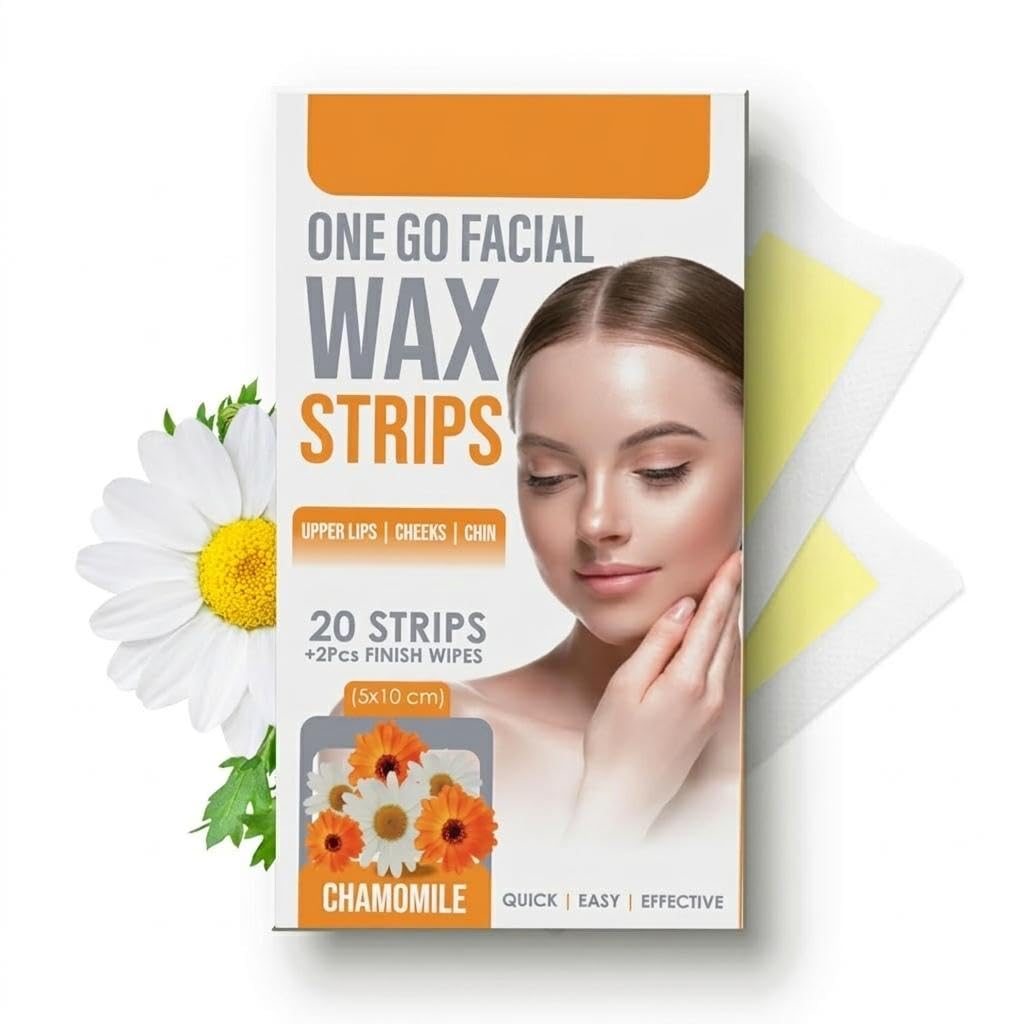 Women One Go Facial Wax Strips | Chamomile Extract | Ready-to-Use for Upper Lip, Chin & Cheeks | Hair Removal Strips with 2 Wipes | Painless, Quick & Gentle Waxing | 20 Strips-image-4