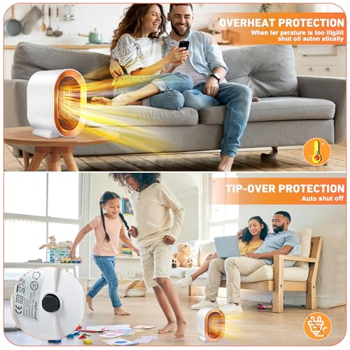 Electric Heater, 1200w Portable Ceramic Fan Heater, 2 Heating Modes, Thermostat, Overheating and Tip-Over Protection, Low Energy Silent Room Space Heaters for Home Office Bedroom - Image 3