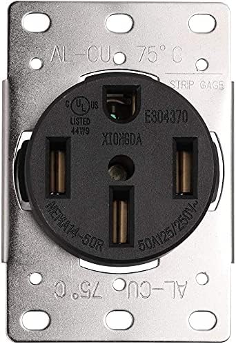 Stanz (TM) 50 Amp Range Receptacle Outlet for Dryer/Stove/Oven/Range, Generator, RV, Electric Vehicles | Indoor/Outdoor, NEMA 14-50R, (8, 6, 4 AWG Copper Only), 125/250V, UL Listed Black