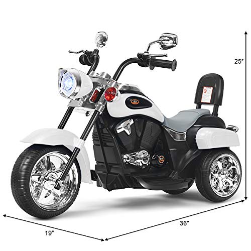 Image of Costzon 6V Ride on Chopper Kids Motorcycle with Horn, Headlight (White) | Battery Powered, 3-Wheel Stable Ride on Toys, Electric Toddler Motorcycle for Kids, Gift for Boys Girls