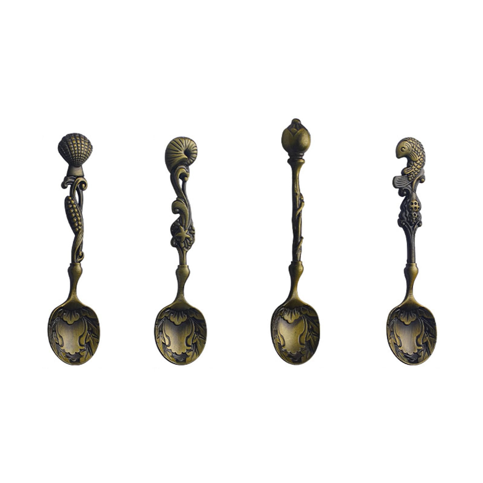LUCKGONI 4Pcs Antique Dessert Spoon Creative Handle Teas Coffee Stirring Spoons Oceans Theme Teaspoon for Dessert Milkshakes Sala