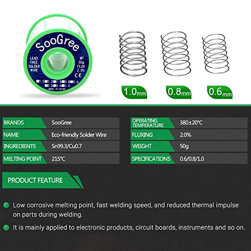 Image of SooGree Solder Wire Sn99.3 Cu0.7 with Rosin Core,Fine Alloy Electronics Soldering Electric Solder for Electrical, Electronic, Connector, DIY Soldering (0.6mm /50g)