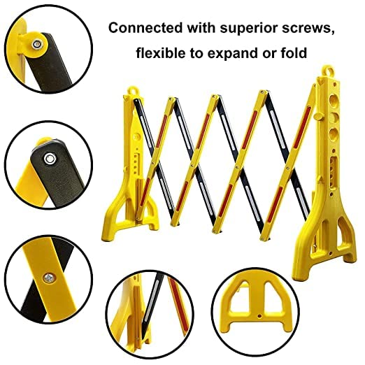 Image of K T I Foldable Expandable HDPE Barrier Height 3.08 Feetx open length 8.20 Feet Easy to Assemble for Hotels, Malls, Industrial Plants, Airports, Hospitals, Schools, etc| Yellow and Red (Pack Of 1)