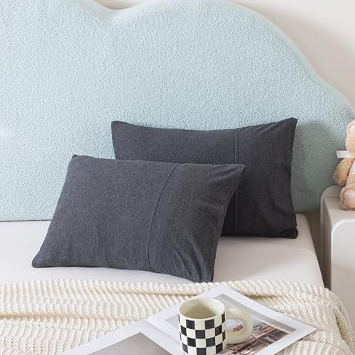 Image of H HOUSEHOLD 2-Pack Pillowcases 100% Cotton Knit Envelope Style, Ultra Soft Breathable Standard 13x18 Inch Pillow Cover, Machine Washable Dark Gray