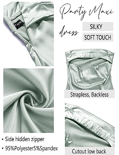 Image of MEROKEETY Women's Summer Satin Strapless Bodycon Dress 2026 Backless Tube Wedding Guest Cocktail Formal Party Maxi Dresses