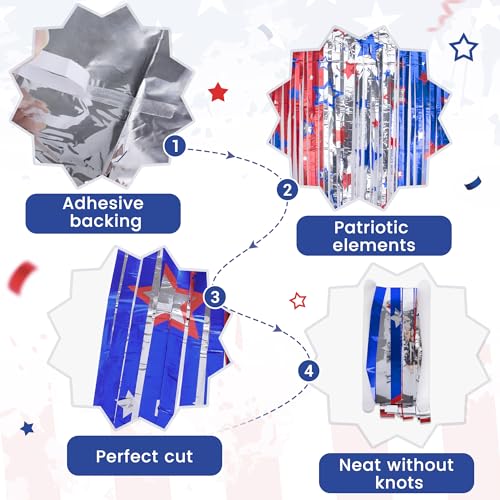 Image of 4th of July Foil Fringe Curtains Red White Blue Decorations | 2 Pack, Independence Day, Patriotic Party Backdrop, Streamers