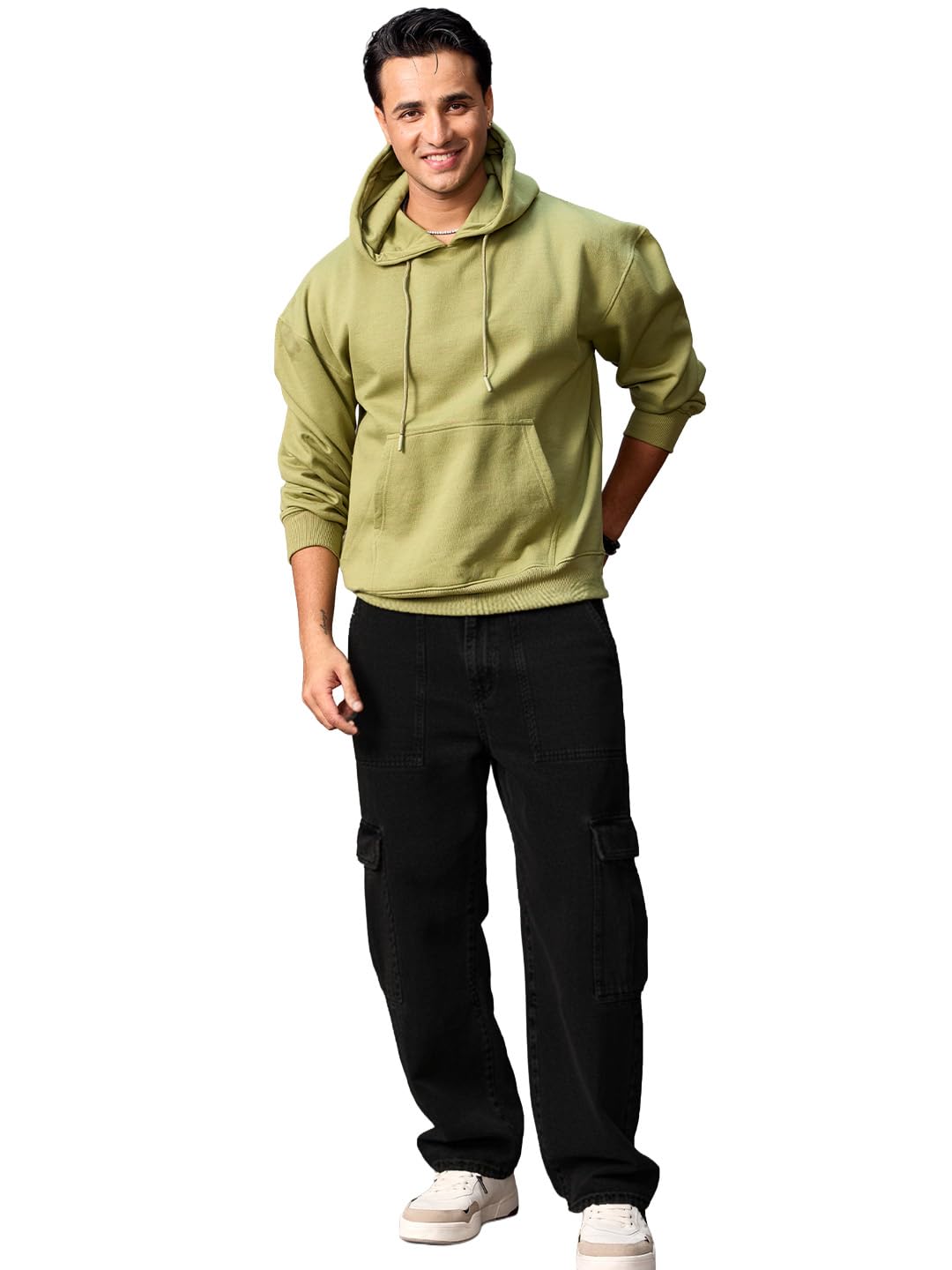 Men's Loose Mid Rise Baggy Fit Cargo Jeans with 6 Pockets Non-Stretchable-image-44