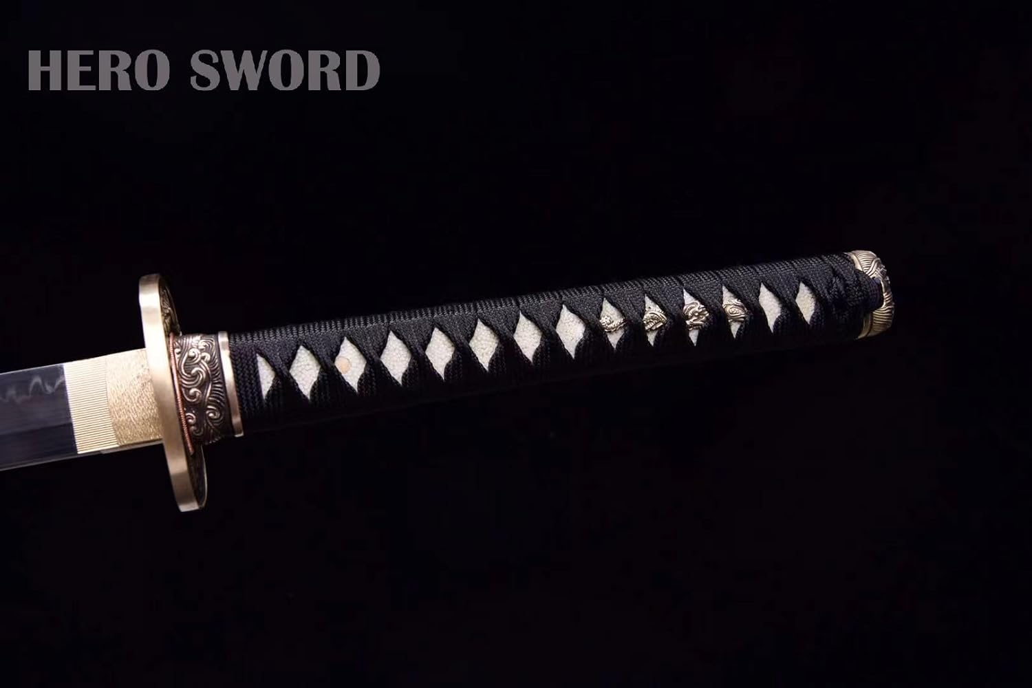 HERO SWORD Handmade Clay Tempered T10 Steel Mirror Blade Katana Razor Sharp Samurai Sword Real Japanese Weapon Cool Sword for Mens.Black, Battle Ready