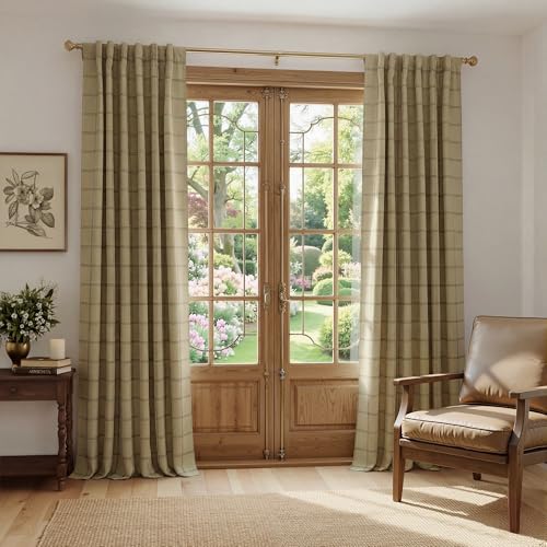 NICETOWN 100% Blackout Plaid Farmhouse Curtains 84 Inch Long 2