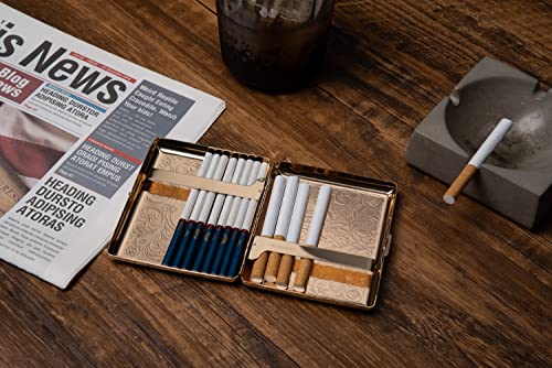 Image of Retro Metal Gold Cigarette Case - Holds 20 Regular Size Cigarettes, Clip Closure