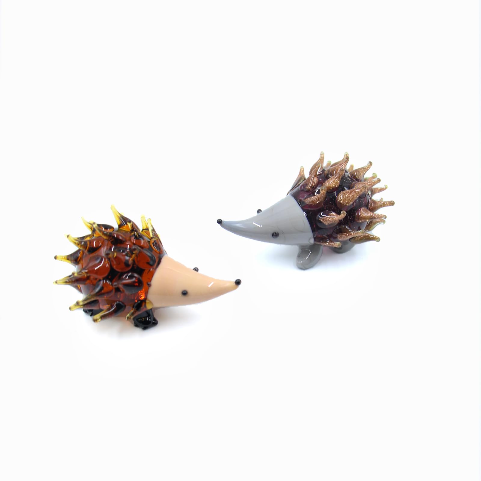 Hedgehog Couple Glass Figurines, 2pcs 2¾'' Handmade Glass Animal Miniature Figurines, Creative Desktop Decoration Knickknack Gifts - 2Ca2s4