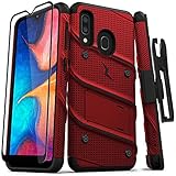 ZIZO Bolt Series Samsung Galaxy A20 Case | Heavy-Duty Military-Grade Drop Protection w/Kickstand Included Belt Clip Holster Tempered Glass Lanyard Galaxy A50 - Red