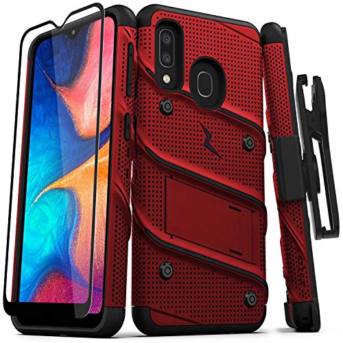 ZIZO Bolt Series for Samsung Galaxy A20 Case | Heavy-Duty Military-Grade Drop Protection w/ Kickstand Included Belt Clip Holster Tempered Glass Lanyard Galaxy A50 - Red