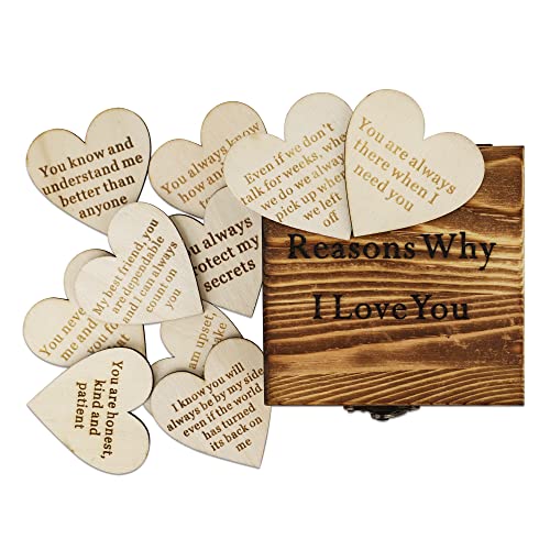 Gtizry Romantic I Love You Gifts for Best Friend, 10 Reasons Why I Love You Wood Box & Hearts - Personalised Christmas, Birthday, Anniversary Valentine's Day Gift for friend