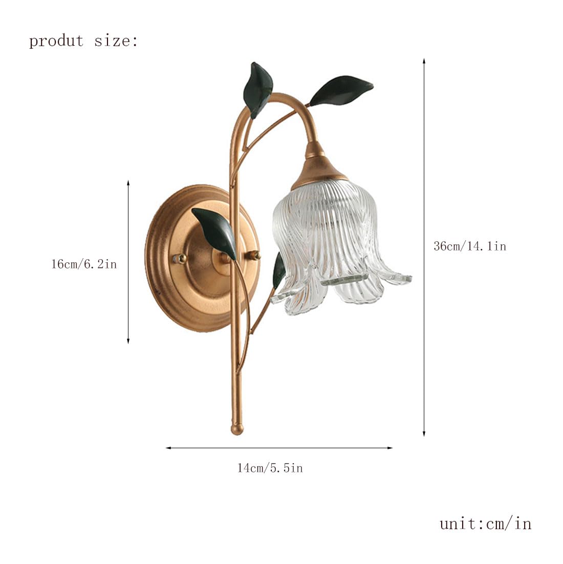 Applique Moderne con Paralume in Vetro a Forma di Fiore, Stile Industriale, Attacco E14, lampade retrò da Comodino per Camera da Letto, Soggiorno, corridoio Scale, Ristorante, Loft.