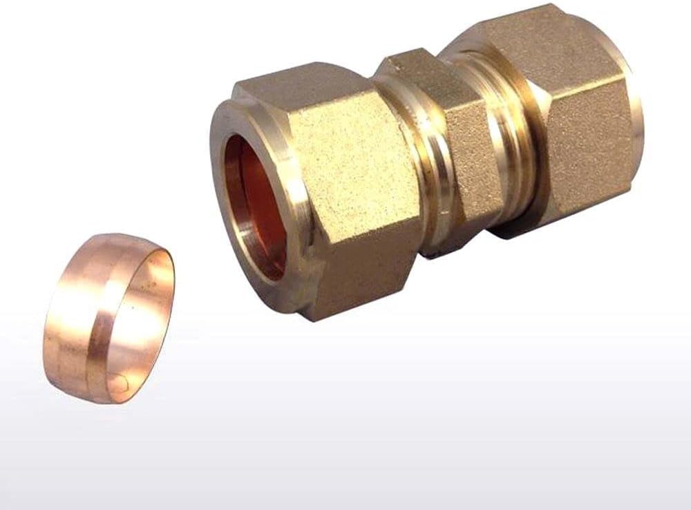 Fit 14mm Tube OD Brass Compression Union Fitting With Copper Ferrule Ring Water Gas Oil